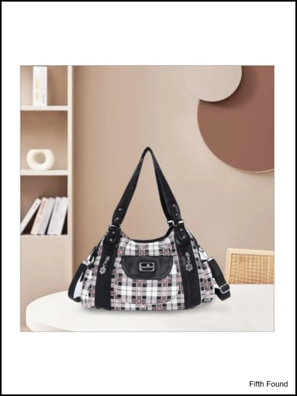 Washed PU Leather Hobo Shoulder Bag Multi Pocket Satchel Tote Purse